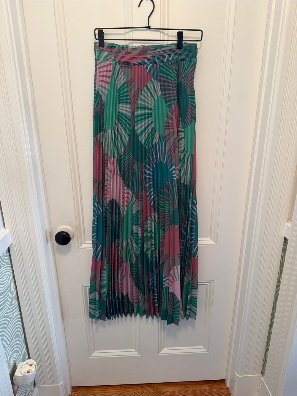 ba&sh Green and Pink Pleated Maxi Skirt